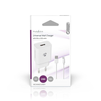 Nedis USB oplader | Nedis | 1 poort (USB A, 10.5W, Micro USB kabel, Wit) WCHAM212AWT K120300262 - 2