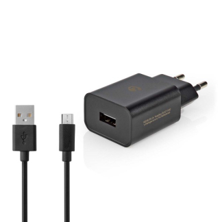 Nedis USB oplader | Nedis | 1 poort (USB A, 10.5W, Micro USB kabel, Zwart) WCHAM213ABK K120300263 - 1