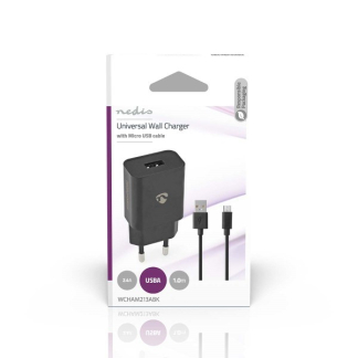 Nedis USB oplader | Nedis | 1 poort (USB A, 10.5W, Micro USB kabel, Zwart) WCHAM213ABK K120300263 - 2