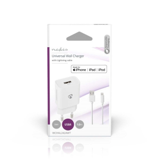 Nedis USB oplader | Nedis | 1 poort (USB A, 12W, Lightning kabel, Wit) WCHAL242AWT K120300258 - 2