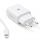 USB oplader | Nedis | 1 poort (USB A, 12W, Lightning kabel, Wit)