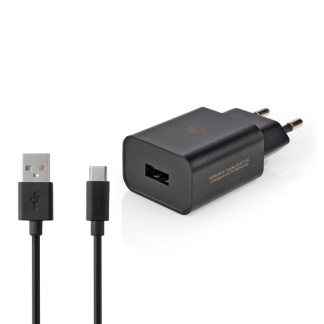 Nedis USB oplader | Nedis | 1 poort (USB A, 12W, USB C kabel, Zwart) WCHAC242ABK K120300261 - 1
