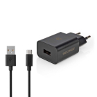 USB oplader | Nedis | 1 poort (USB A, 12W, USB C kabel, Zwart)
