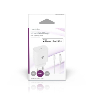 Nedis USB oplader | Nedis | 1 poort (USB C, Power Delivery, 20W, Lightning kabel, Wit) WCPDL20W112WT K120300295 - 2