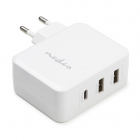 Nedis USB oplader - Nedis - 3 poorten (2x USB A en 1x USB C, 4.8A, Wit) WCHAU482AWT N120200034 Nedis USB oplader - Nedis - 3 poorten (2x USB A en 1x USB C, 4.8A, Wit) WCHAU482AWT N120200034