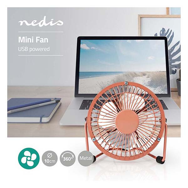 Nedis USB ventilator | Nedis | Ø 10 cm (360° draaibaar, Zalmroze) FNDK1PK10 K170104118 - 2