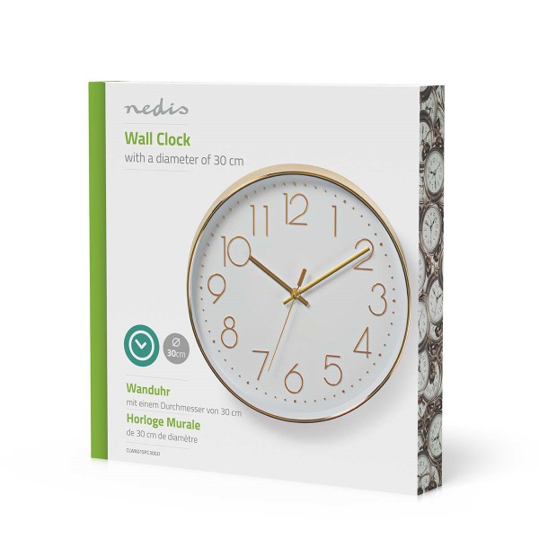 mixed24 Wandklok goud wit 30 cm rond zonder tikkende geluiden minimalistisch modern gemakkelijk af te lezen klok analoog