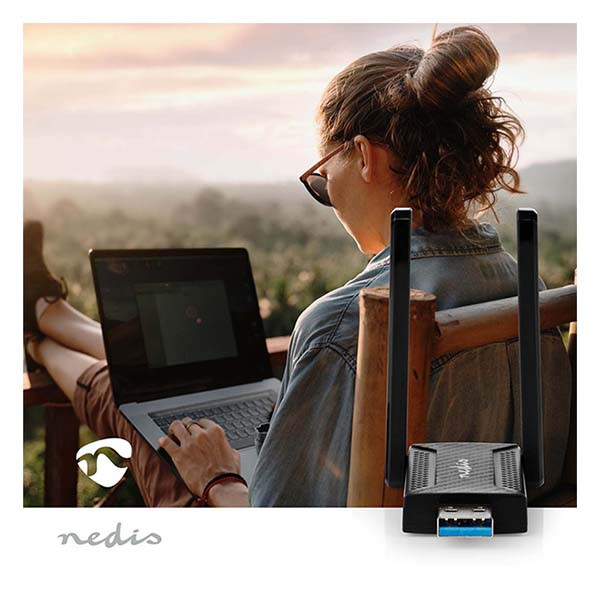 Nedis WiFi dongle met antenne - Nedis (USB A, Dual band, 2.4/5 GHz) WSNWA1210BK K050604507 - 4