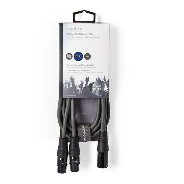 Nedis XLR kabel | V ↔ M | Nedis | 1.5 meter (Gebalanceerd, Stereo, 3-pins) COTH15025GY15 N010307080 - 3