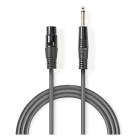XLR (v) naar jack 6.35 mm kabel | Nedis | 10 meter (Mono, Ongebalanceerd, 100% koper)