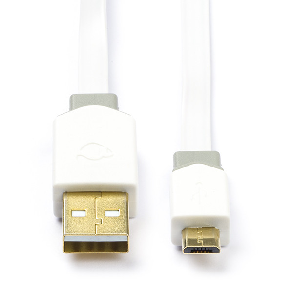 Nedis Xiaomi oplaadkabel | USB A ↔ Micro USB | 1 meter (USB 2.0, 480 Mbps, 100% koper, Plat, Wit) CCBP60500WT10 X010214090 - 1