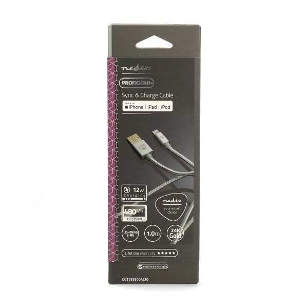 Nedis iPad oplaadkabel | USB A ↔ Lightning | 1 meter (USB 2.0, 480 Mbps, Zilver) CCTB39300AL10 B010901134 - 2
