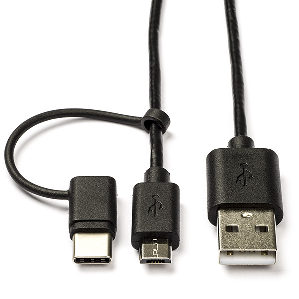 Nedis iPad oplaadkabel | USB A ↔ Micro USB + USB C | 1 meter (USB 2.0, 480 Mbps, Zwart) CCGL60610BK10 CCGP60610BK10 S010214023 - 1