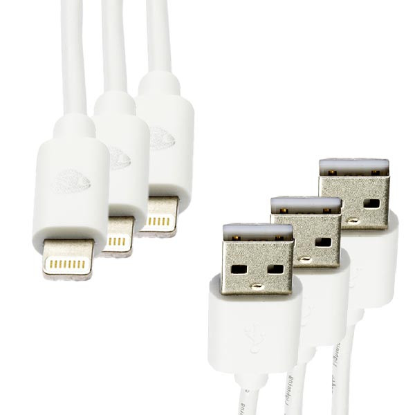 Nedis iPhone oplaadkabel | USB A ↔  Lightning | 3 stuks | 1 meter (USB 2.0, MFI, Wit)  V010901138 - 1
