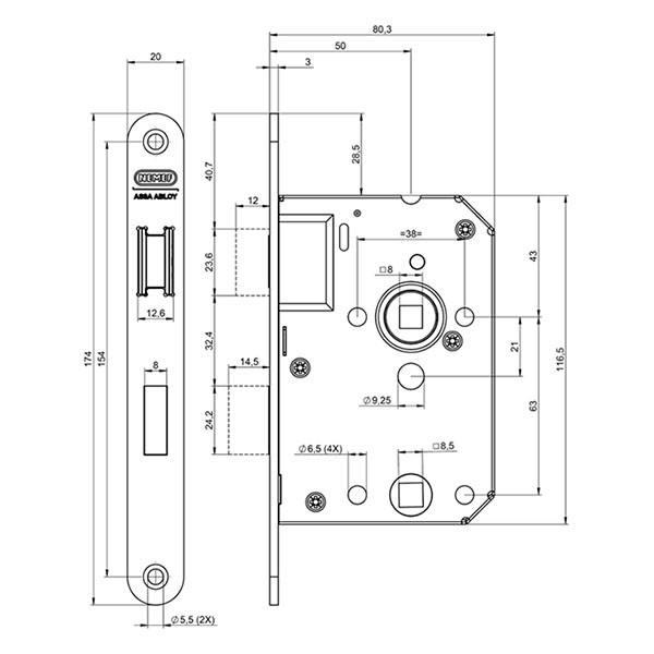 Nemef Wc-slot | Nemef | 63/8 mm (Afgerond, Magneet, Zwart) Nieuw K010808888 - 3