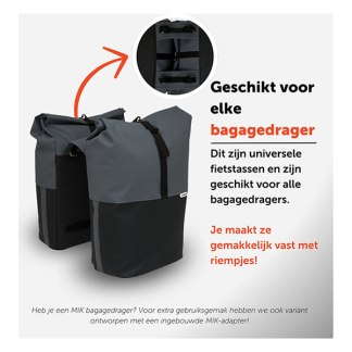 Newlooxs Fietstas dubbel | New Looxs | Nyborg | 34 liter (Donkergrijs/zwart) RT1765 K170404747 - 6