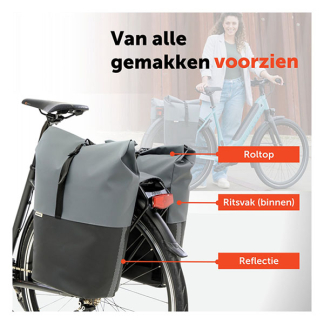 Newlooxs Fietstas dubbel | New Looxs | Nyborg | 34 liter (Donkergrijs/zwart) RT1765 K170404747 - 7