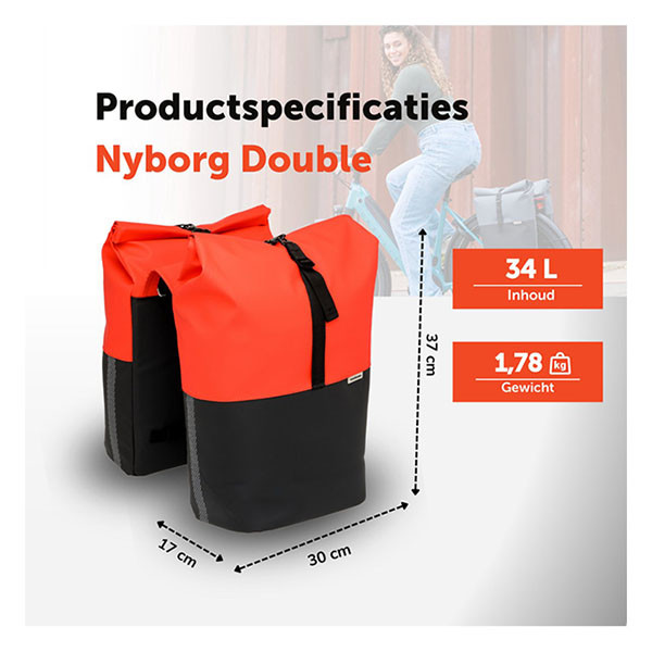 Newlooxs Fietstas dubbel | New Looxs | Nyborg | 34 liter (Rood/zwart) RT1766 K170404748 - 7