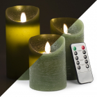 LED kaars | 3 stuks | PEHA (Bewegende vlam, Timer, Dimbaar, Afstandsbediening, Olijfgroen)