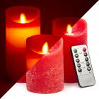 LED kaars | 3 stuks | PEHA (Bewegende vlam, Timer, Dimbaar, Afstandsbediening, Rood)