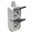 Stopcontact voor buiten | PEHA | M20 (Dubbel, Verticaal, Randaarde, Grijs)