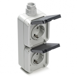 PEHA Stopcontact voor buiten | Peha | M20 (Dubbel, Verticaal, Randaarde, Grijs) 6602850 K180106001 - 1