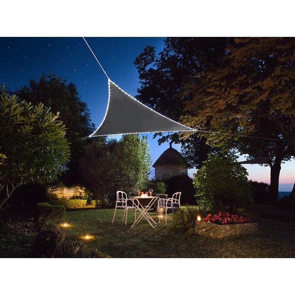 Perel Schaduwdoek driehoek | Perel | 3.6 x 3.6 x 3.6 meter (Waterafstotend, Zonnepaneel, 107 leds, Antraciet) GSST36MLEDSPA K170104794 - 2
