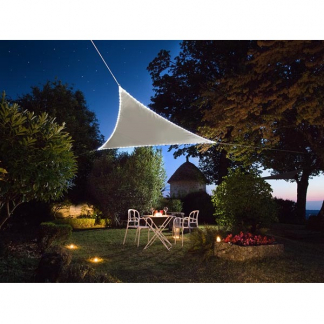 Perel Schaduwdoek driehoek | Perel | 3.6 x 3.6 x 3.6 meter (Waterafstotend, Zonnepaneel, 107 leds, Taupe) GSST36MLEDSP K170104795 - 1