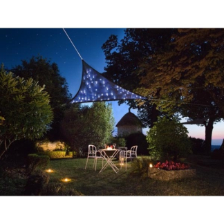 Perel Schaduwdoek driehoek | Perel | 3.6 x 3.6 x 3.6 meter (Waterdoorlatend, Zonnepaneel, 100 leds, Donker Blauw) GSS36MLEDSKY K170104793 - 2