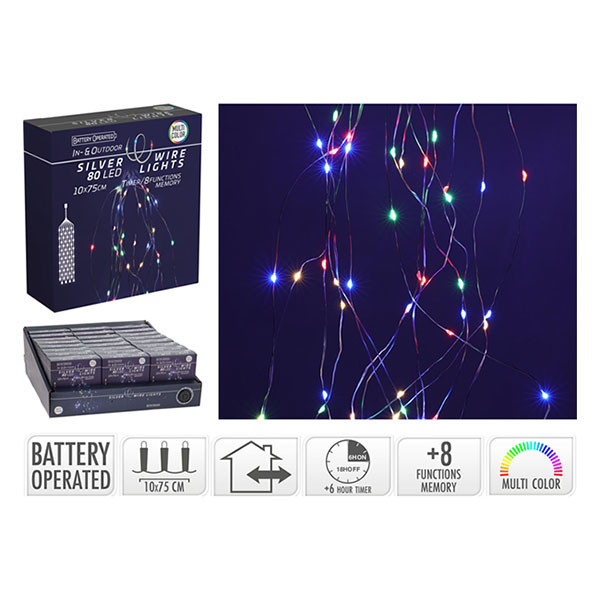 PerfectLED Cascadeverlichting zilverdraad | 10 Takken | PerfectLED (80 leds, Batterijen, Binnen/Buiten, Multicolor) AX9732610 K151002249 - 3