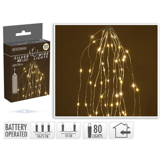 PerfectLED Cascadeverlichting zilverdraad | 10 Takken | PerfectLED (80 leds, Warm wit, batterijen, 75 cm) AX9731210 K151200213 - 4