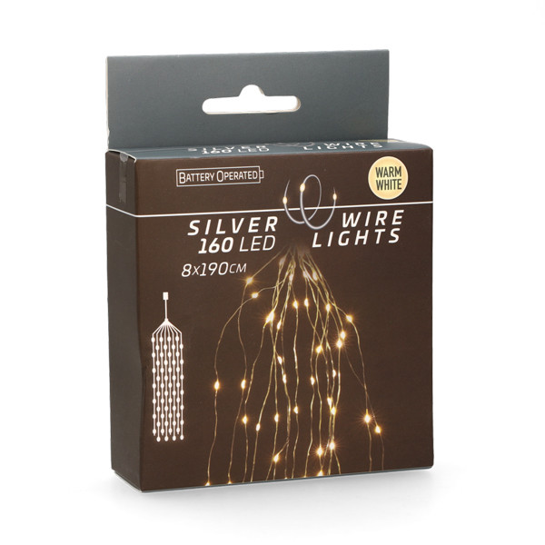 PerfectLED Cascadeverlichting zilverdraad | 8 Takken | PerfectLED | Multi Action (160 leds, Warm wit, batterijen, 190 cm) AX9731220 A151200214 - 7