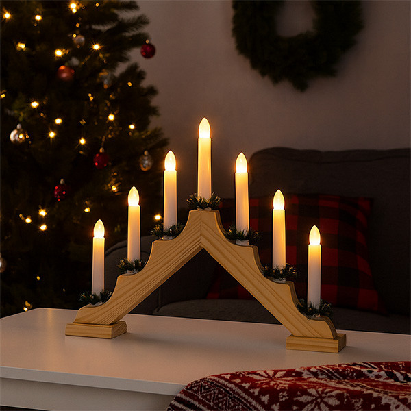 PerfectLED Kaarsenbrug | PerfectLED | 33 x 41 x 6 cm (7 leds, Batterijen, Timer, Naturel, Hout) AX8000180 K150303796 - 3