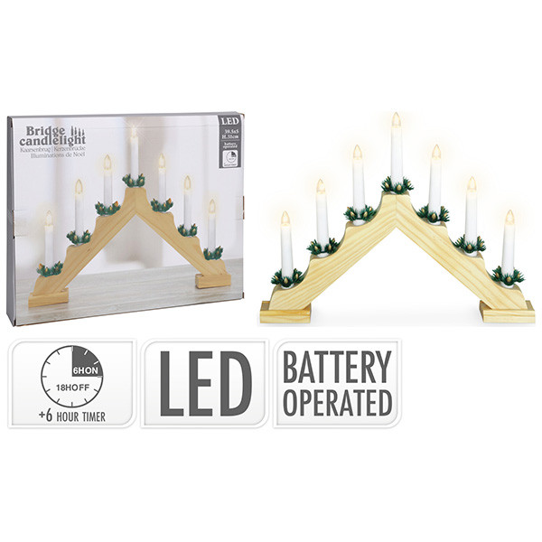 PerfectLED Kaarsenbrug | PerfectLED | 33 x 41 x 6 cm (7 leds, Batterijen, Timer, Naturel, Hout) AX8000180 K150303796 - 5
