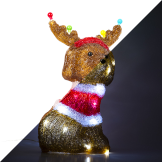 PerfectLED Kerstfiguur hond met gewei | PerfectLED | 22 x 15.5 x 35 centimeter (Acryl, Timer, Helder wit, Binnen/Buiten) AMC000020 K151000771
