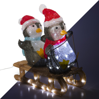 PerfectLED Kerstfiguur pinguïns op slee | PerfectLED | 57 x 30 x 55.5 centimeter (Acryl, Timer, Helder wit, Binnen/Buiten) AMC000150 K151000849