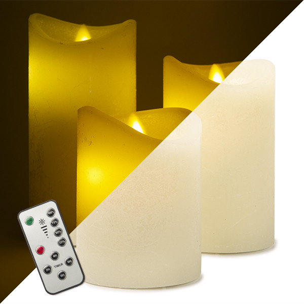 terugtrekken Vulkanisch Pittig LED kaarsen multi action | 3 stuks (Bewegende vlam, Timer, Dimbaar)  PerfectLED Kabelshop.nl