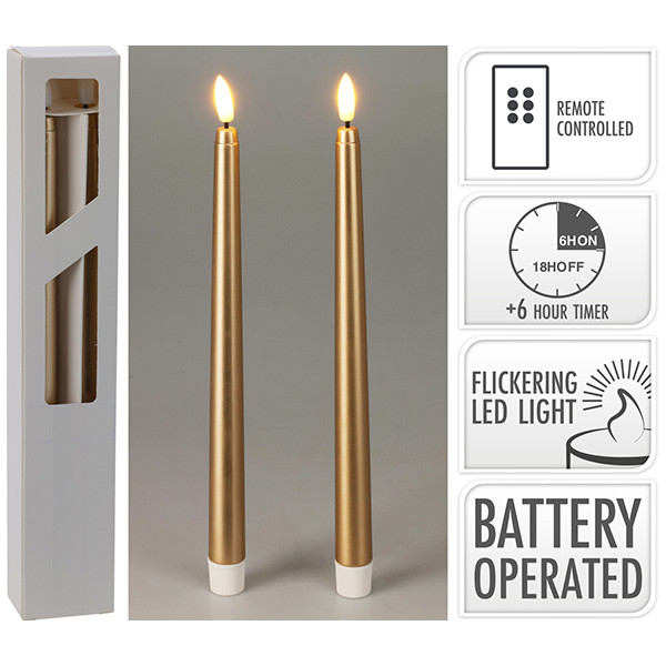 PerfectLED Led dinerkaars | PerfectLED | 27 cm | 2 stuks (Bewegende vlam, Timer, Goud) AX5441350 K151000975 - 5