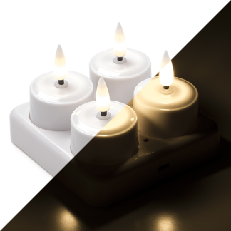PerfectLED Led waxinelichtje | PerfectLED | 4 stuks (Bewegende vlam, Oplaadbaar, Inclusief oplaadstation, Wit) AX5-393030 XX8114170 K151000855
