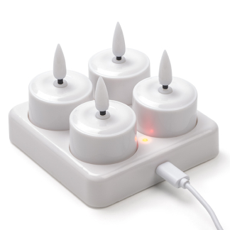 PerfectLED Led waxinelichtje | PerfectLED | 4 stuks (Bewegende vlam, Oplaadbaar, Inclusief oplaadstation, Wit) XX8114170 K151000855 - 4