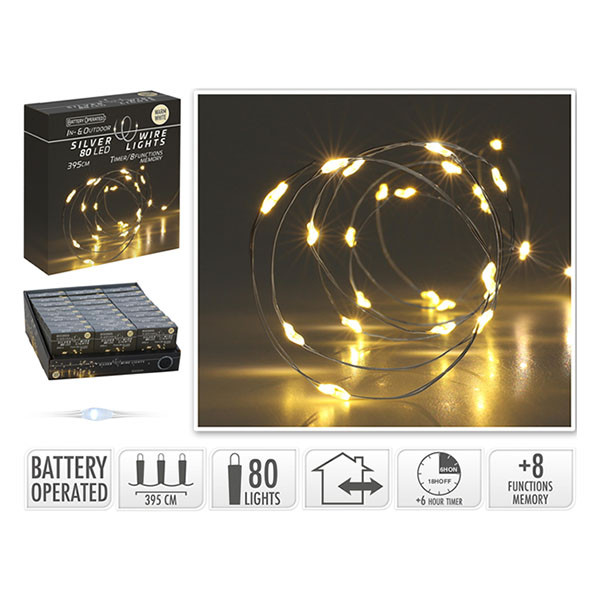 PerfectLED Standaard kerstverlichting | 3.95 meter | PerfectLED (80 leds, Batterijen, Timer, 8 lichtfuncties, Binnen/Buiten, Warm wit) AX9731720 K151002246 - 3