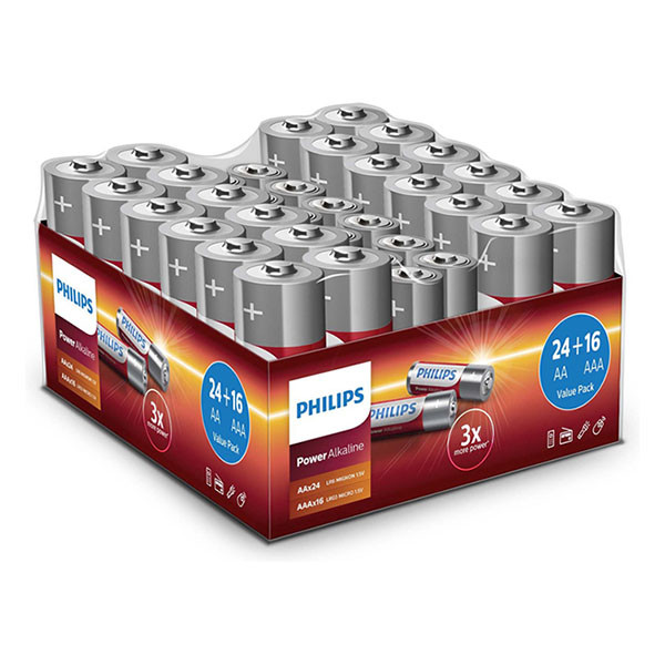 Philips AA + AAA batterijen | Philips | 40 stuks (24x AA, 16x AAA, Alkaline, 1.5V) 695161399520 K105005058 - 1