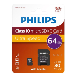 Philips Micro SDXC kaart met adapter | Philips | 64 GB (Class 10) FM64MP45B/00 K170302162 - 2