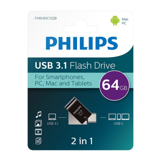 Philips USB stick | Philips | 64 GB (USB A en USB C, USB 3.1) FM64DC152B/00 K170302176 - 2
