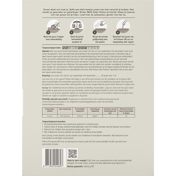 Pokon Mosverwijderaar gazon | Pokon | 100 m² (Korrels, 3500 gram) 724090 K170115873 - 3