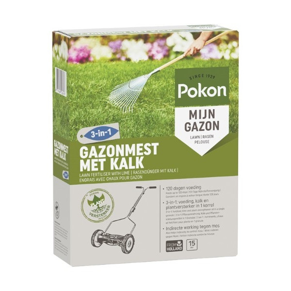 Pokon gazonmest met kalk 3-in-1 | 15 m² (1 kg) 7686788400 C170116014 - 1