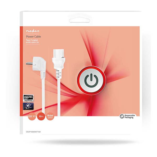 ProCable C13 kabel | Nedis | 10 meter (Haaks, Wit) CEGL10000WT100 CEGP10000WT100 N010803039 - 3