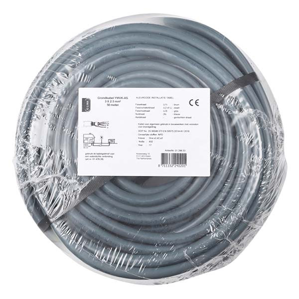 Grondkabel NYY-J 5 x 2,5mm², per meter, stroomkabel van pvc