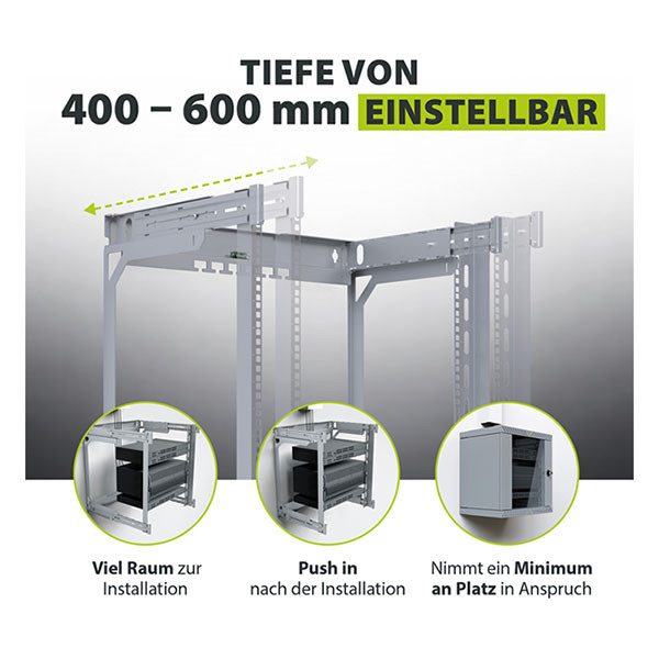 ProCable Patchkast 19 inch | ProCable | 12U | 600 x 600 x 600 mm (Max. 60 kg, Staal, Veiligheidsglas, Inbouwdiepte 600 mm, Voorgemonteerd, Zwart) WGX-1206TS.G1 K000000064 - 8