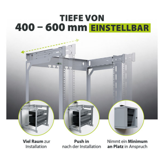 ProCable Patchkast 19 inch | ProCable | 9U | 600 x 600 x 500 mm (Max. 60 kg, Staal, Veiligheidsglas, Inbouwdiepte 600 mm, Voorgemonteerd, Grijs) WGX-0906GR.G1 K000000061 - 8